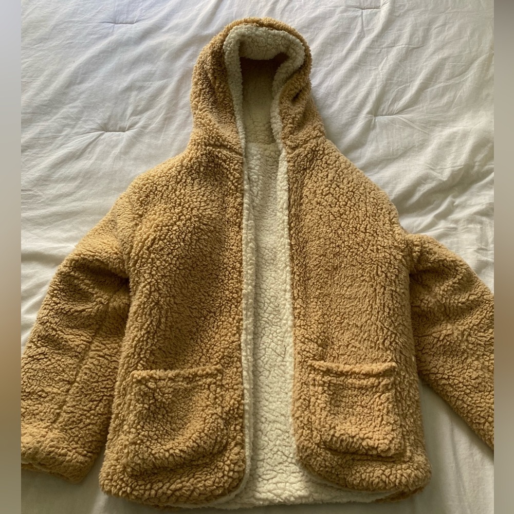 teddy jacket coat size S. reversible w pockets on inside